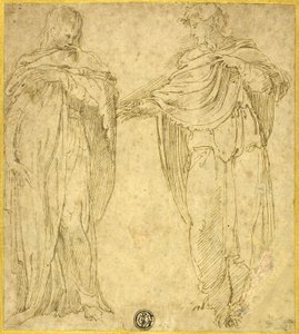 Zwei stehende drapierte Figuren (Heiliger Johannes und die Magdalena?)