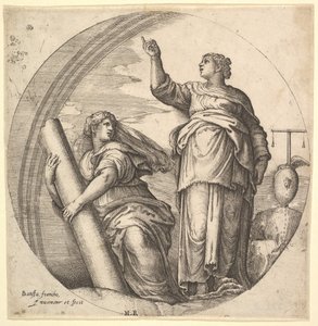 Stärke und Gerechtigkeit, eine allegorische Komposition im runden Format, ca. 1530-61
