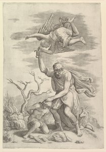 Der Engel hält Abrahams Arm auf von Battista Franco Veneziano