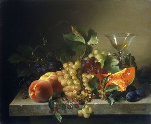 Stillleben mit Früchten auf einem Steinsims, 1858