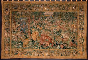 Jagdszene Tapisserie hergestellt in den Manufakturen von Brüssel. 16. Jahrhundert Genua, Musei di Strada Nuova von Belgian School