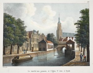 Der Fischmarkt und die St.-Johannes-Kirche in Gouda, ca. 1895 von Belgian School