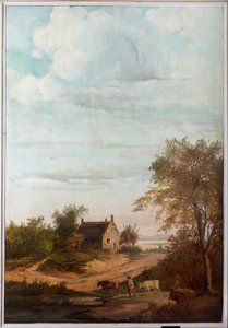 Zweiter Hinterraum, Besprechungsraum, Wandgemälde mit ländlichen Szenen im klassischen Stil, wahrscheinlich um 1810, Szene 7 von Belgian School