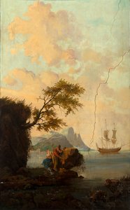 Zweiter Hinterraum, Besprechungsraum, Wandgemälde mit ländlichen Szenen im klassischen Stil, wahrscheinlich um 1810, Szene 5 von Belgian School