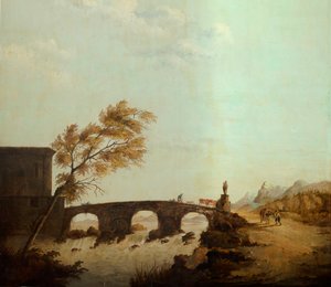 Zweiter Hinterraum, Besprechungsraum, Wandmalereien mit ländlichen Szenen im klassischen Stil, wahrscheinlich um 1810, Szene 1 von Belgian School