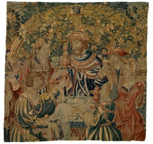 Wandteppich, Bankett mit König in einer Arkade, möglicherweise hergestellt in Brüssel, Belgien von Belgian School