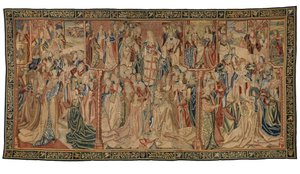 Wandteppich, Triumph der Jungfrau oder Madonna, hergestellt in Brüssel, Belgien, um 1500 (Wolle & Seide)