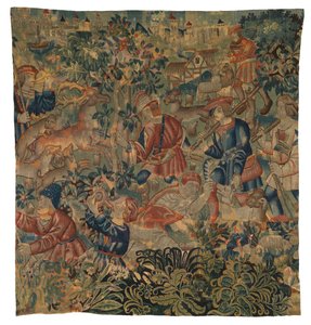Wandteppich mit Jagdszenen, möglicherweise aus Tournai, ca. 1500 (Wolle) von Belgian School