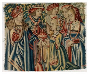 Wandteppichfragment, das die Hochzeit von Ludwig XII. mit Jeanne, Tochter von Ludwig XI., darstellt, aus Brüssel