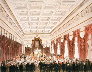 Die Hochzeit von Maximilian von Habsburg-Lothringen (1832-67) Erzherzog von Österreich und Charlotte von Sachsen-Coburg-Gotha (1840-1927) Prinzessin von Belgien, im Schloss von Brüssel am 21. Juli 1857 von Belgian School