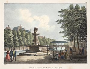 Ansicht des Brunnens und des Kornmarktes in Leiden, ca. 1895