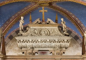 Krypta, Arche der Heiligen Marcellinus und Peter Exorzist, Sarkophag mit Statuen von St. Marcelino und St. Peter Exorzist, Benedetto Briosco 1506-08 von Benedetto Briosco