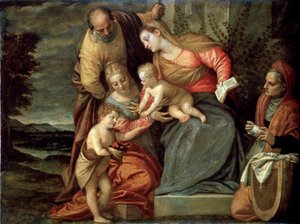 Die Heilige Familie mit den Heiligen Katharina, Anna und Johannes dem Täufer, um 1580-1582 von Benedetto Caliari