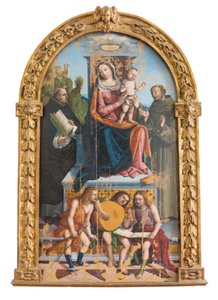 Madonna mit Kind, Heiligen und Engeln