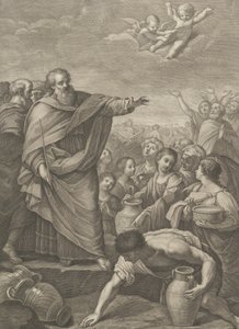Moses links mit den Israeliten, die Manna sammeln, das vom Himmel fällt, zwei Engel, 1776 von Benedetto Eredi
