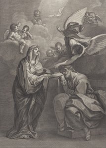Tafel 6: Traum des heiligen Joseph, mit der Jungfrau Maria links und einem Engel oben, der zeigt