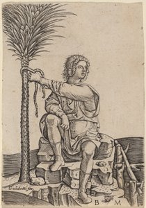 Mann, der unter einer Palme sitzt von Benedetto Montagna