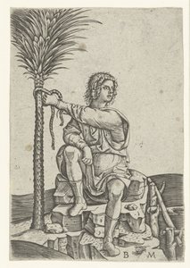Mann sitzt bei einer Palme von Benedetto Montagna