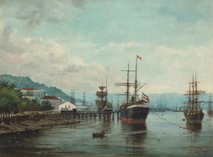 Hafen von Santos, SP (links gesehen), 1890 von Benedito Calixto
