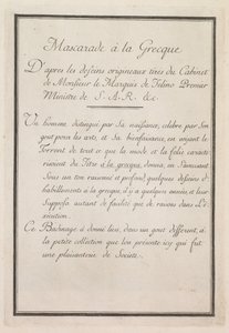 Mascarade à la Grecque: Titelseite Tafel 1, 1771