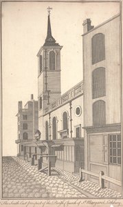 Die Südostansicht der Pfarrkirche St. Margaret Lothbury, ca. 1750 (Gravur)