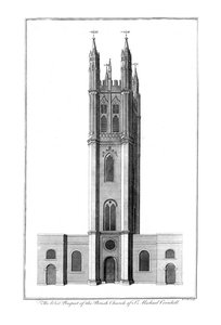Die Westansicht der Pfarrkirche St. Michael Cornhill, ca. 1756 von Benjamin Cole