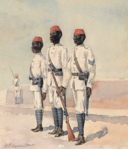 Sergeant und zwei andere Ränge vom 10. Sudanesen-Bataillon, ca. 1889 von Benjamin Donisthorpe Alsop Donne