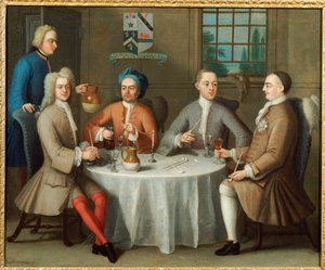 Gruppenporträt von Sir Thomas Sebright, Sir John Bland und zwei Freunden, 1723 von Benjamin Ferrers