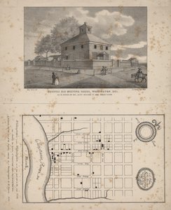 Friends Old Meeting House, Wilmington, Delaware, Lithographie von P.S. Duval, 1845