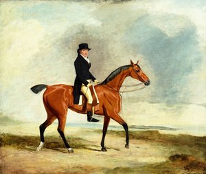 Francis Const auf seinem braunen Jäger reitend in der Nähe des Meeres, 1806 von Benjamin Marshall