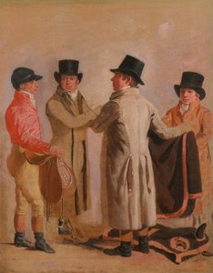 Der Jockey Frank Buckle, der Besitzer-Züchter John Wastell, sein Trainer Robert Robson und ein Stallbursche