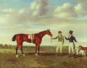 Zinganee gehalten von Sam Chifney Junior mit dem Besitzer Mr. William Chifney, in Newmarket, ca. 1829 von Benjamin Marshall