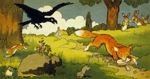 La Fontaines Fabel: Der Rabe und der Fuchs (Illustration 1949)