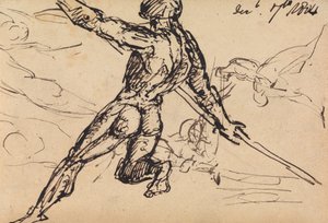 Figurenstudien eines nackten Mannes mit Speer