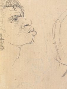 Studie des Gesichts einer ethnischen Frau im Profil, mit Ohrringen