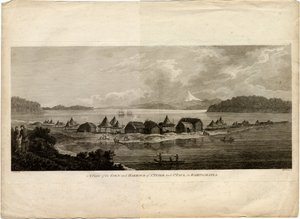 Ansicht der Stadt und des Hafens von Petropawlowsk-Kamtschatski aus der Reise zum Pazifischen Ozean von Benjamin Thomas Pouncey