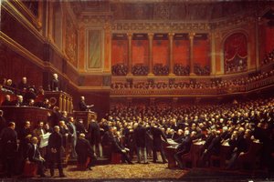 Louis Adolphe Thiers (1797-1877) als Befreier des Territoriums proklamiert bei der Sitzung der Nationalversammlung in Versailles am 16. Juni von Benjamin Ulmann