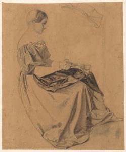 Sitzendes Mädchen mit einem Brief; der Brief oben wiederholt von Benjamin Vautier