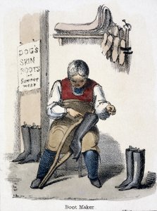 Der Schuhmacher, aus Der Hund in Grafische Illustrationen von Tieren - Ihre Nützlichkeit für den Menschen während ihres Lebens und ihre Verwendung nach dem Tod, ca. 1845 von Benjamin Waterhouse Hawkins