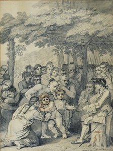 Die Indianer übergeben die englischen Gefangenen an Colonel Bouquet in der Nähe seines Lagers an den Gabelungen des Muskingum, Nordamerika im November 1764, ca. 1769