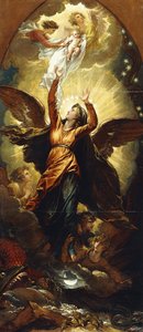 Die Frau, bekleidet mit der Sonne, flieht vor der Verfolgung des Drachen von Benjamin West