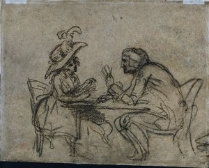 Frau und Mann beim Kartenspielen (verso) von Benjamin West