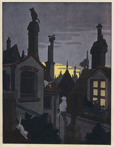 Katzen auf Dächern bei Nacht von Benjamin Rabier