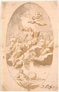 Studie für ein Deckenfresko mit neun Figuren, oval von Benoît Le Coffre