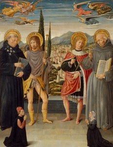 Heilige Nikolaus von Tolentino, Rochus, Sebastian und Bernhardin von Siena..., 1481