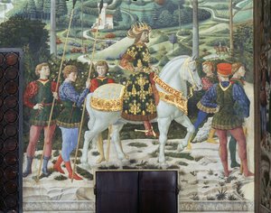 Johannes VII. Palaiologos (1391-1448), oströmischer Kaiser, als Balthasar, einer der Heiligen Drei Könige, Detail aus dem Zyklus der Reise der Heiligen Drei Könige in der Kapelle, ca. 1460 (Fresko) von Benozzo di Lese di Sandro Gozzoli