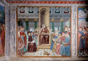 Das Leben des heiligen Augustinus: Der heilige Augustinus lehrt in Rom von Benozzo di Lese di Sandro Gozzoli