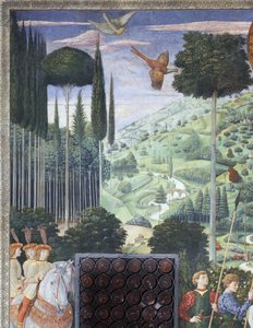 Prozession von Balthasar als Johannes VIII. Palaiologos, Detail aus dem Zyklus der Reise der Heiligen Drei Könige in der Kapelle, um 1460 von Benozzo di Lese di Sandro Gozzoli
