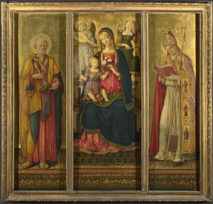 Jungfrau und Kind mit den Heiligen Petrus und Nikolaus, 1479 von Benvenuto di Giovanni