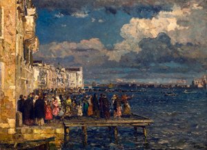 Vorbereitung der Festa del Redentore in Venedig, Gemälde von Beppe Ciardi (1875-1932) 1910-1915, Privatsammlung von Beppe Ciardi
